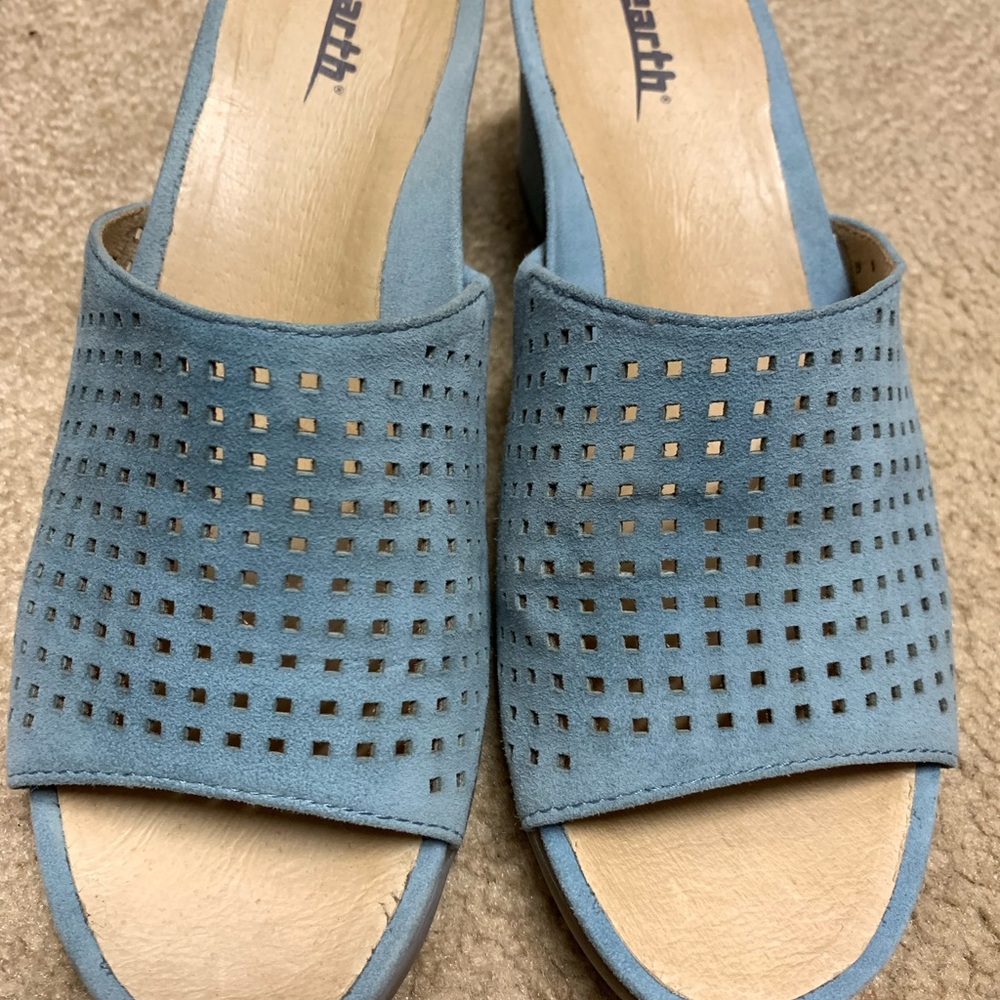 Earth Perforated Blue Suede Mules